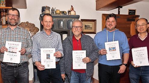 Die besten LFC-Fotografen 2020 (von links): Reinhold Hopf, G&uuml;nther Lamm, Herbert Ramer, Mirko Gahn, Tang Guang-Ping