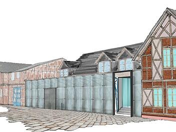 Die Glaserei Späth  möchte ihre Werkstatt erweitern und die Fachwerkfassade mit modernen Glaselementen kombinieren.