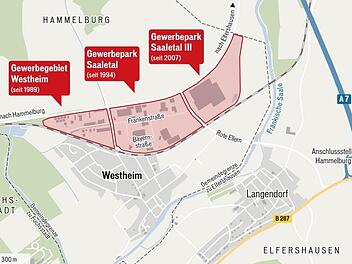 So sieht das aktuelle Gewerbegebiet nördlich von Westheim aus: Die Nähe zur Autobahn würde eine Erweiterung in Richtung Norden oder Nordosten nahe legen, allerdings regt sich in Westheim seit Jahren Widerstand.