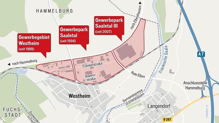 So sieht das aktuelle Gewerbegebiet nördlich von Westheim aus: Die Nähe zur Autobahn würde eine Erweiterung in Richtung Norden oder Nordosten nahe legen, allerdings regt sich in Westheim seit Jahren Widerstand.