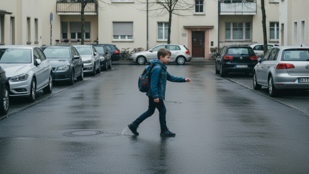 Kind &uuml;berquert Stra&szlig;e