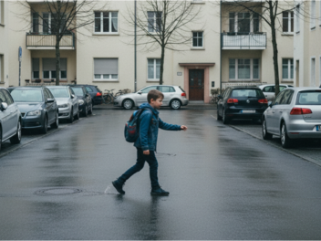 Kind &uuml;berquert Stra&szlig;e