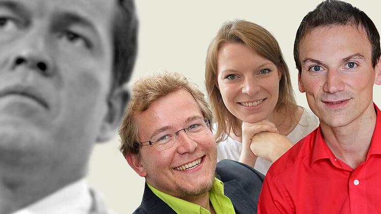 Drei unter 30: Nach Guttenberg setzen die Parteien im Wahlkreis Kulmbach/Bamberg/Lichtenfels auf junge Kandidaten. Valentin Motschmann (Grüne), Emmi Zeulner (CSU) und Simon Moritz (SPD) wollen in den Bundestag (v.l.).  Fotos: Hoch/Herbst/Rinklef/dpa, Montage: Franziska Schäfer