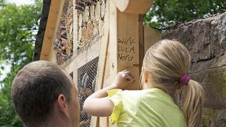 Celina signiert das Insektenhotel. Foto: Arkadius Guzy