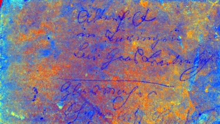 Der Text, bevor er mit verschiedenen Lichtspektren beleuchtet und von einer Spezialkamera fotografiert worden war. Repro: University of Rochester
