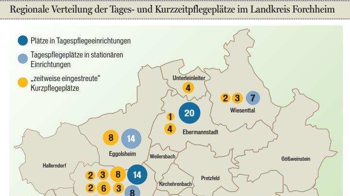 Die wichtigsten Pflegestützpunkte im Landkreis. Grafik: Klaus Heim