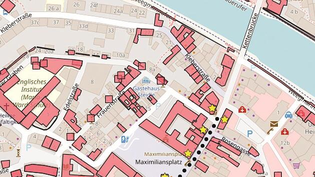 13 Stationen umfasst die digitale Führung durch die Fußgängerzone.  Grafik: Schutzgemeinschaft