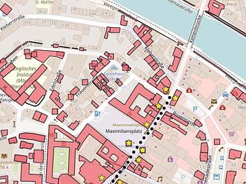13 Stationen umfasst die digitale F&uuml;hrung durch die Fu&szlig;g&auml;ngerzone.  Grafik: Schutzgemeinschaft