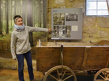 Museumsleiterin Chris Loos führt durch die neue Ausstellung im Gerätemuseum Ahorn. Foto: Rainer Lutz