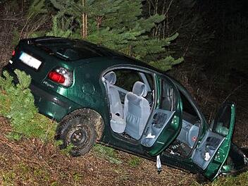 Gl&uuml;ck im Ungl&uuml;ck hatten die beiden Insassen des Renault, der am sp&auml;ten Samstagnachmittag bei Breitbrunn verungl&uuml;ckte.&nbsp; Foto: G&uuml;nther Geiling