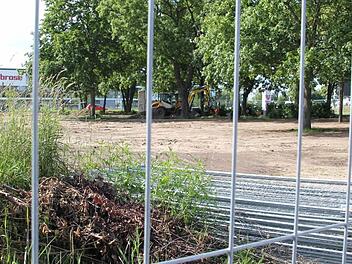 Derzeit wird der Eingang zur Gartenstadt entlang der Memmelsdorfer Straße umgestaltet: Das Gelände ist ökologische Ausgleichsfläche. Die Firma Brose will das Areal mit Natursteinen, Pflanzen und weiteren Bäumen aufwerten. Pünktlich zur Eröffnung des neuen Firmen-Standorts an der Breitenau (im Hintergrund) soll das Gelände fertig sein.  Foto: Sebastian Martin