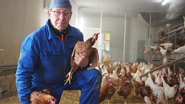 Ralf Trukenbrod in einem seiner beiden H&uuml;hnerst&auml;lle in Zedersdorf.