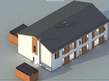 So wie diese Skizze angibt, werden die drei Häuser in der Haßfurter Straße aussehen, die der Freistaat Bayern für Asylbewerber und Bedürftige bauen wird.  Quelle: Staatliches Bauamt Bamberg