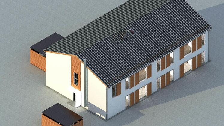 So wie diese Skizze angibt, werden die drei Häuser in der Haßfurter Straße aussehen, die der Freistaat Bayern für Asylbewerber und Bedürftige bauen wird.  Quelle: Staatliches Bauamt Bamberg