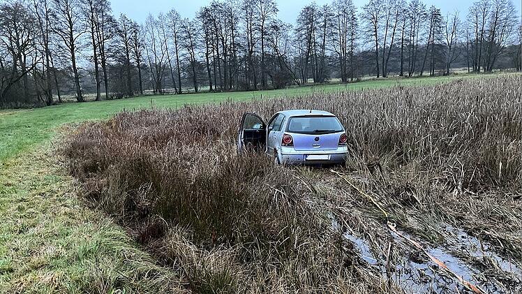 Auto landet im Teich