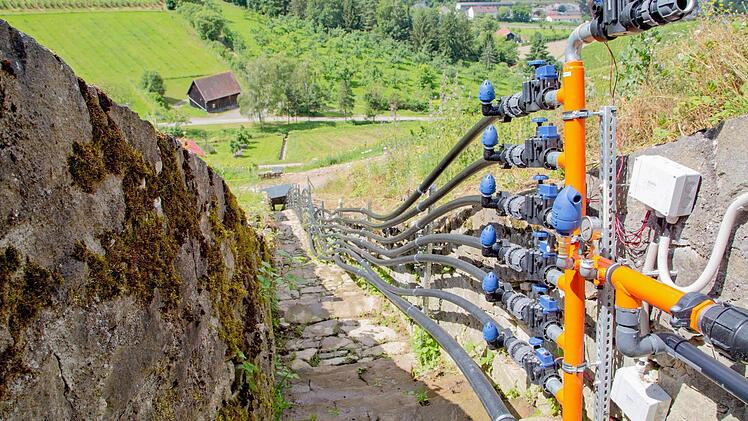 Das Herzstück der an sich simplen Bewässerung im Weinberg ist die ausgeklügelte Mess- und Steuertechnik. Foto: dpa