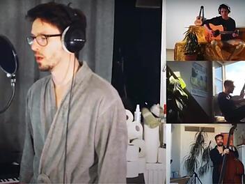 Zum Videodreh stellten sich die Bandmitglieder zu Hause vor die Kameras  - in Bademänteln.