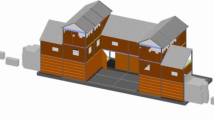 Rekonstruktion des Römerlagers auf dem Kapellenberg in Marktbreit. Repro: G. Bauer
