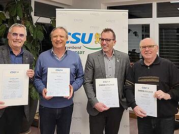 Für ihre langjährige Mitgliedschaft wurden ( ab 2. von links) Matthias Stöth, Bernd Stöth, René Gerner und Hugo Kippes geehrt, es gratulierten Sandro Kirchner (links) und Timo Tully (rechts).
