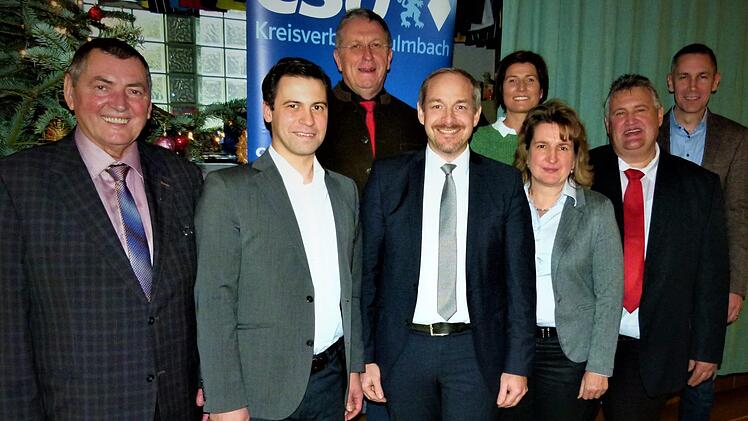 Die Spitzenkandidaten von CSU, Junger Union, Frauenunion und Seniorenunion:  (von links)  Erhard Hildner, Patrick Kölbel, Henry Schramm, Jörg Kunstmann, Heike Vogel, Doris Leither-Bisani, Gerhard Schneider und Martin Bernreuther.Werner Reißaus