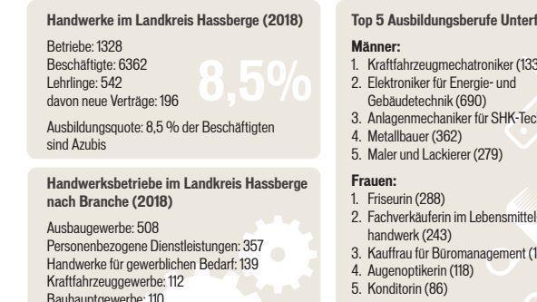 Handwerk in Haßbergen in Zahlen. Grafik: Dagmar Klumb, Quelle: Handwerkskammer Unterfranken