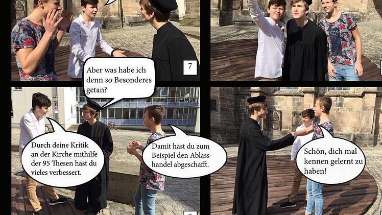 Im Stil eines Foto-Romans (Teil 2) lernt Luther, was ein Selfie ist. Repro: Casiopeia