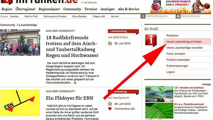 Nach der Anmeldung klicken Sie auf "Neuen Leserbeitrag schreiben".