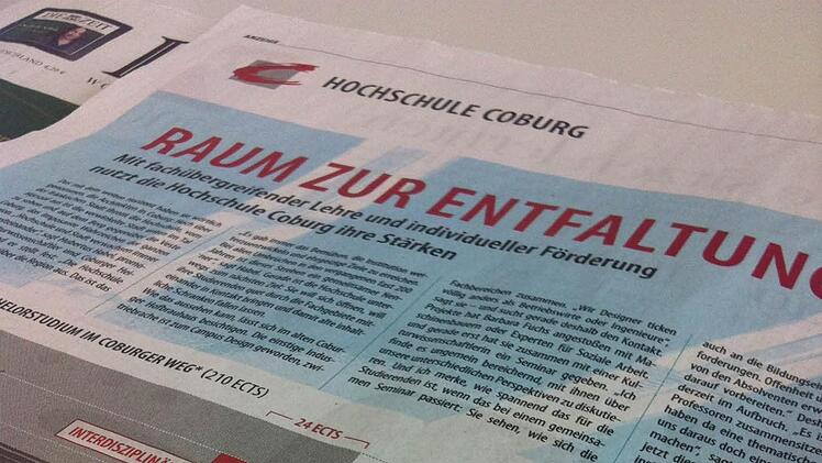 Anzeige der Hochschule Coburg in der Wochenzeitung "Die Zeit".
