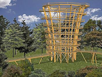 So wird der Aussichtsturm des Baumwipfelpfades einmal aussehen. Grafik: Architekt Josef Stöger