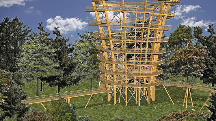 So wird der Aussichtsturm des Baumwipfelpfades einmal aussehen. Grafik: Architekt Josef Stöger
