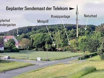 Die Grafik der Bürgerinitiative zeigt den geplanten Standort des Sendemastes und die umliegenden Freizeitmöglichkeiten. Foto: Bürgerinitiative