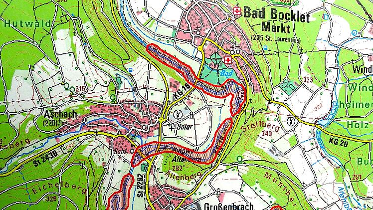 Die dokumentierten Biber-Reviere im Süden der Marktgemeinde Bad Bocklet. Karte: Regierung von Unterfranken