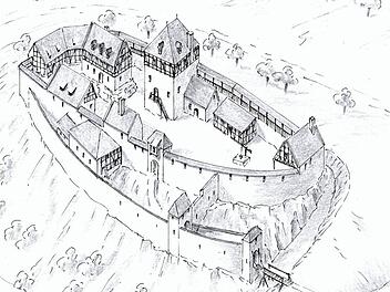 Wolfgang Braun fertigte Rekonstruktionszeichnungen der Burg Steinberg an.  Repro: Heike Schülein