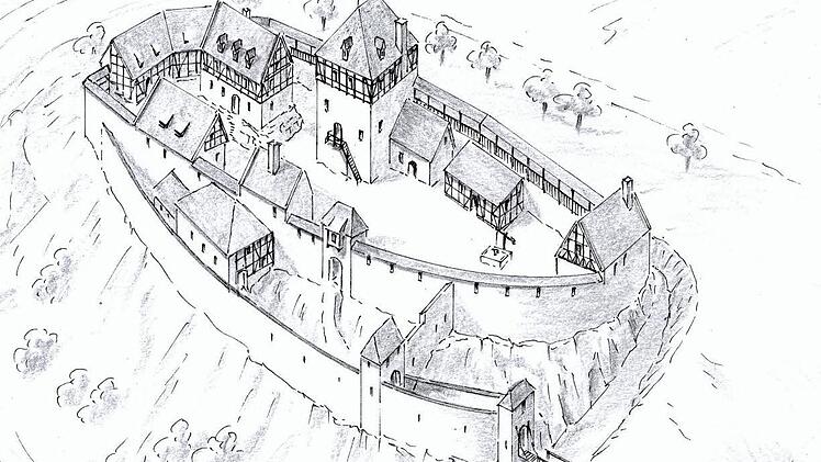 Wolfgang Braun fertigte Rekonstruktionszeichnungen der Burg Steinberg an.  Repro: Heike Schülein