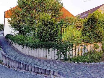 Der Boden hinter der Mauer soll für drei Parkplätze abgetragen werden, die dann direkt am barrierefreien Zugang zum Gebäude liegen. Foto: Richard Sänger