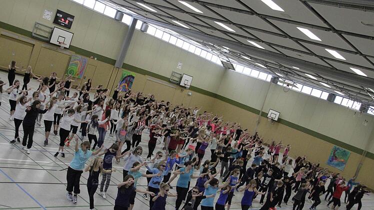 Mit dem Tanz "Scream and shout" brachten die Ehrenbürg-Gymnasiasten Bewegung in die sanierte Sporthalle. Foto: Roepert