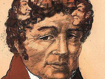 Ausschnitt einer Tusche-/Acrylzeichnung von Rainer Ehrt 2015, die Adalbert Friedrich Marcus zeigt.