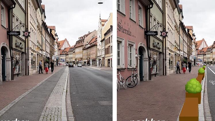 So könnte es nach der Umgestaltung laut den Plänen von Grünen/ÖDP/Volt und SPD in der  Langen Straße aussehen.  Fotos & Visualisierung: Michael Cortez