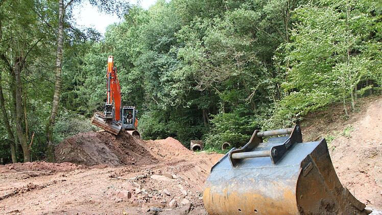 Ein Bauarbeiter schafft Erde beiseite. Auch einige Bäume werden gefällt. Foto: Ulrke Müller