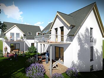 Fünf Sozialwohnungen entstehen in der Nüdlinger Straße Am Wurmerich 55. Das Projekt und weitere drei Wohnungen in Haard haben nun einen weiteren Meilenstein genommen: Die Regierung von Unterfranken hat die Zusüsse bewilligt. 3D-Animation Architekturbüro Matthias Kleinhenz