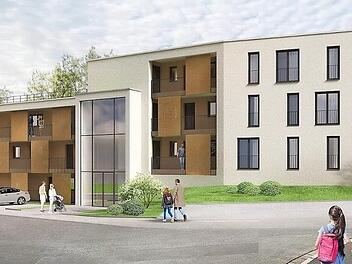 Das neue Mehrfamilienhaus in Petzmannsberg, das die Stadt Kulmbach bauen wird, bekommt das von Anfang an geplante Flachdach. Auch kosmetische Korrekturen - zum Beispiel ein Materialwechel im oberen Stock - sind der Stadtratsmehrheit zu teuer. Visualisierung: Stadt Kulmbach