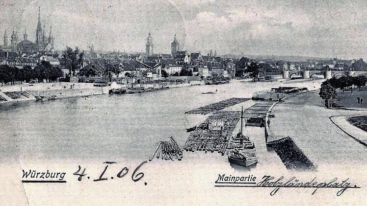 Zielort vieler Flößer war schließlich Würzburg - hier die Holzlände im Jahr 1906. Für einige freilich ging es den Main noch weiter hinab nach Aschaffenburg, Frankfurt/Main oder Mainz.  Foto: Archiv Fleischmann