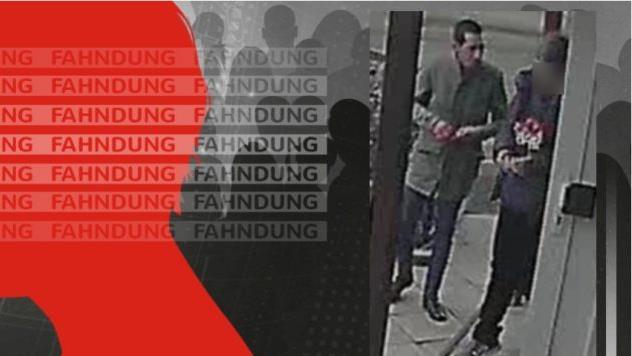 Das Foto ist zwar recht unscharf, aber die Polizei erhofft sich trotzdem Hinweise. Auf der Überwachungskamera ist links der Mann zu sehen, nach dem die Polizei sucht. Foto: Polizei