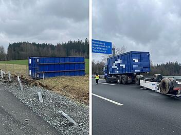 Unfall und Stau auf A9 bei Münchberg: Lkw-Container "knallt" auf Autobahn
