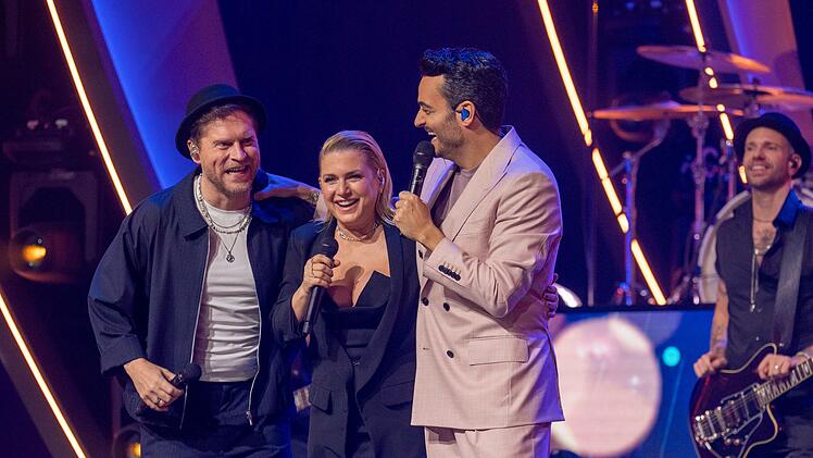 Johannes Oerding (links), Jeanette Biedermann und Giovanni Zarrella sorgen f&uuml;r gute Samstagabend-Unterhaltung.