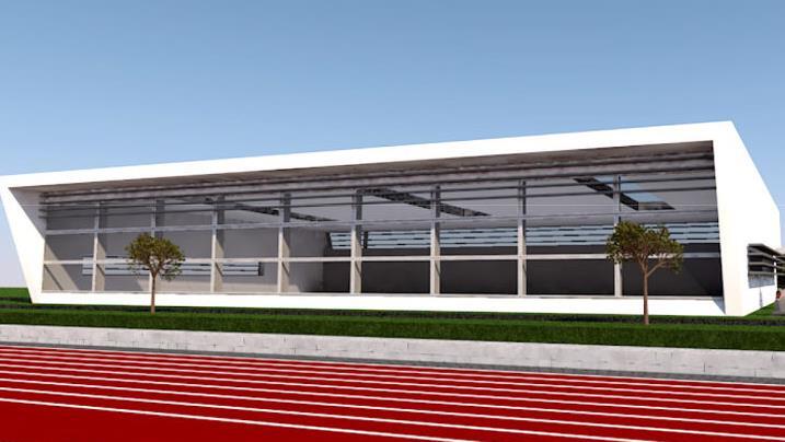 So könnte die Dreifachsporthalle aussehen.  Animation: Büro Hettl