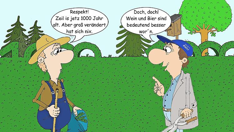 Eine Karikatur aus der Feder des Zeiler Hobbykarikaturisten Klaus Strobel  Repro: Volkshochschule Landkreis Ha&szlig;berge