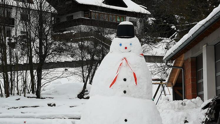 Die Familie Eußner in Haselbach hat einen dreieinhalb Meter hohen Schneemann im Hof  stehen. Foto: Marion Eckert
