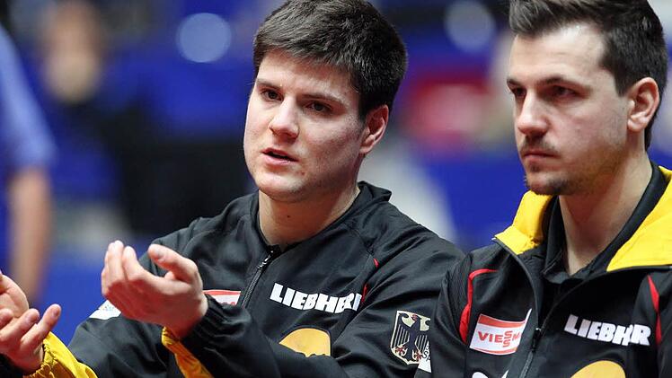 Deutschlands Aush&auml;ngeschilder in Sachen Tischtennis: Dimitrij Ovtcharov (links) und Timo Boll z&auml;hlen bei der deutschen Meisterschaft in Bamberg zu den gro&szlig;en Favoriten. Foto: Friso Gentsch, dpa
