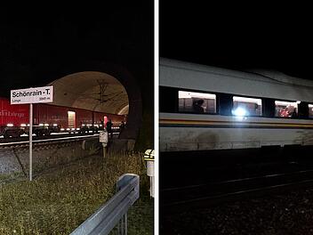 ICE in Sch&ouml;nraintunnel im Kreis Main-Spessart mit Nothalt